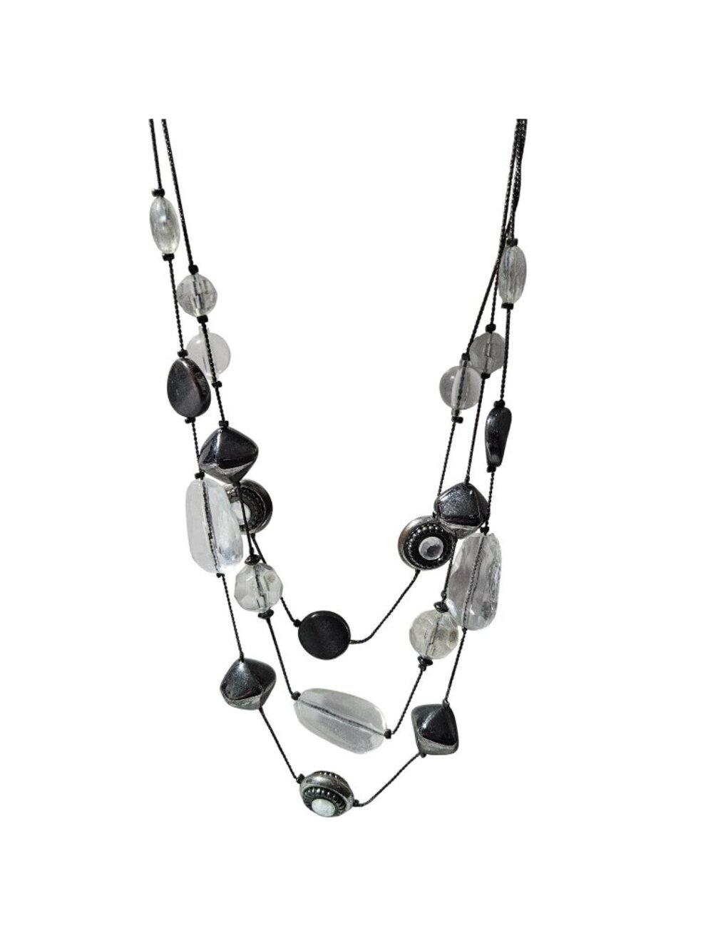 NY & Company Chunky Necklace Crystal Gunmetal Beaded Statement Multi Strand